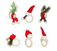 Agmoctz 6pcs Pinecone Napkin Buckles with Gold Bead, Christmas Napkin Holders with Berry and Pine Needles for Dinner Table