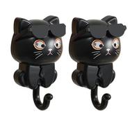 Agmoctz Cute Cat Key Hook, Cat Keychain, Kitten Coat Hook, Cute Sunglasses Cat Sticky Coat Hook, Coat Wall Hook Black