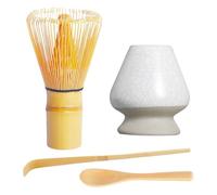 Agmoctz Matcha Set 4pcs-Handmade Bamboo Whisk(Chasen) and Traditional Tea Scoop, Matcha Spoon and Ceramic Whisk Holder