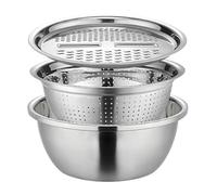 Agmoctz Stainless Steel Colander Strainer 3-In1 Multifunctional Stainless Steel Basin Strainer Set Drain Basket Salad Maker Bowl
