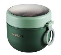 Agmoctz Stainless Steel Vacuum Soup Cup - Portable Lunch Box with Spoon, Microwave Safe, Cute Design Green