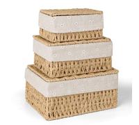 Agmoctz Storage Basket, Pack of 3 Storage Basket with Lid, Woven Basket Made of Paper Rope, Boho Decor Baskets with Lining