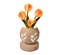 Agmoctz Tulip Night Light Artificial Flower Desk Lamp with Cut-Out Vase USB Charging 3 Color Stepless Dimming Up Cute Table Lamp