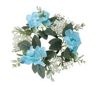 Agmoctz Wedding Candlestick Wreath Artificial Flower Plants Candle Aromatherapy Ring Holder Table Centerpiece Decor Lake Blue