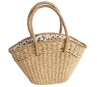 Agmoctz Women's Handbag Wicker Woven Ladies Shoulder Bag Beach Straw Woven Bag Large-Capacity Portable Dot Large Basket Wallet A
