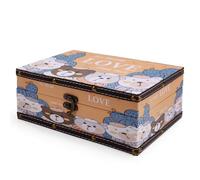 Agmoctz Wood and Leather Treasure Chest Womens Jewelry Keepsake Storage Box for Birthday Wedding with Cute Bear Pattern