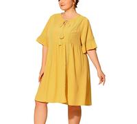 Agnes Orinda Boho Dress for Women Plus Size Ruffle Short Sleeve Lace Insert V Neck Tassel Bohemian Midi Dresses Yellow 4XL