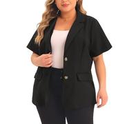 Agnes Orinda Plus Size Blazers for Women Casual Short Sleeve Notched Lapel Button Work Office Blazer Suit Jacket Black 3XL