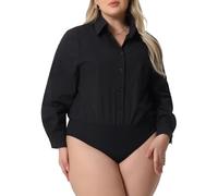 Agnes Orinda Plus Size Bodysuits for Women Button Down Long Sleeve Office Bodysuits Blouse Top Black 4XL