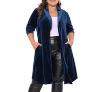 Agnes Orinda Plus Size Cardigan for Women Velvet Blazer Jackets Open Front Lightweight Long Cardigans Sweaters Dark Blue 3XL