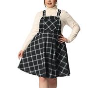 Agnes Orinda Plus Size Casual Overall for Women Pinafore Dress Adjustable Straps a Line Swing Short Dress Black White XXL