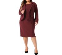 Agnes Orinda Plus Size Dress Suits for Women Two Piece Outfits Blazer Jacket and Sleeveless Dress Business Casual Suit Sets Burgundy 4XL
