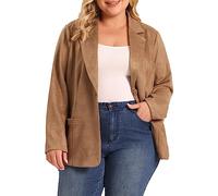 Agnes Orinda Plus Size Faux Suede Jacket for Women Lapel Work Casual Blazer Jackets Khaki 3XL