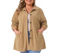 Agnes Orinda Plus Size Jacket for Women Long Sleeve Button Down Blouses Tops Loose Shacket Jacket Khaki 2X