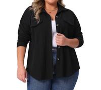 Agnes Orinda Plus Size Knit Shacket Jacket for Women Casual Long Sleeve Lapel Button Down Shirts Dressy Blouses Tops Black 3XL