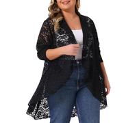 Agnes Orinda Plus Size Lace Cardigan for Women Ruffle Cardigans Open Front Long Sleeve Sheer Lace Crochet Cover Up Black XL