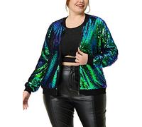 Agnes Orinda Plus Size Metallic Jacket for Women Sparkle Party 2025 Sequin Bomber Jackets Green 3XL