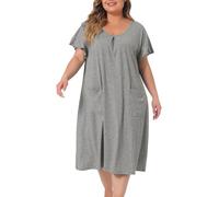Agnes Orinda Plus Size Nightgowns Pajama for Women Short Sleeve Round Neck Soft Nightshirt with Pockets Pajama Grey 3XL