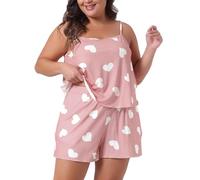 Agnes Orinda Plus Size Pajamas for Women Strawberry Pattern Sleepwear Cami Shorts Set Cute Nightgown Light Pink XXL