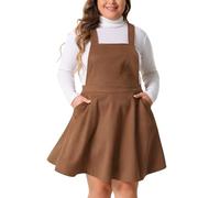 Agnes Orinda Plus Size Pinafore Overall Dress for Women Adjustable Strap Casual Vintage Faux Suede Dresses with Pockets Brown XXL