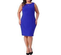 Agnes Orinda Plus Size Sheath Dress for Women Sleeveless Boat Neck Casual Straight Pencil Work Dresses, Royal Blue, 1X