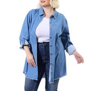 Agnes Orinda Plus Size Shirts for Women Chambray Top Button Down Denim Shirts Tops 2023 Blue 3XL