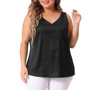 Agnes Orinda Plus Size Silk Satin Tank Tops for Women V Neck Casual Cami Sleeveless Blouses Summer Basic Tank Black XL