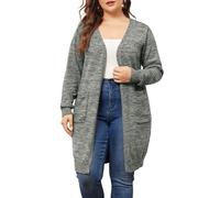 Agnes Orinda Plus Size Sweater Cardigan for Women Contrast Color Open Front Long Sleeve with Pockets Cardigans, Grey, 3X