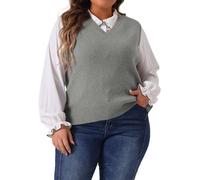 Agnes Orinda Plus Size Sweater Vest for Women V Neck Knit Vests Solid Classic Sleeveless Pullover Sweaters Tops Gray 4XL