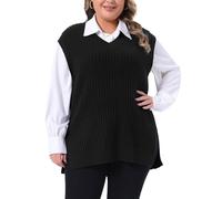 Agnes Orinda Plus Size Sweater Vest for Women V Neck Sleeveless Pullover Split Hem Knit Vest Classic Sweater Tops Black XL