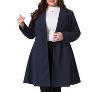 Agnes Orinda Plus Size Trench Coat for Women Notch Lapel Double Breasted A Line Pea Coats Jacket with Pockets Dark Blue XL