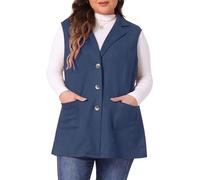 Agnes Orinda Plus Size Utility Vest for Women Lapel Sleeveless Lightweight Casual Suede Vests Jacket Dark Blue 3XL