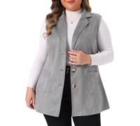 Agnes Orinda Plus Size Utility Vest for Women Lapel Sleeveless Lightweight Casual Suede Vests Jacket Grey 3XL