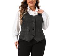 Agnes Orinda Plus Size Vest for Women Sleeveless Jacquard Jacket Steampunk Waistcoat Black 3XL