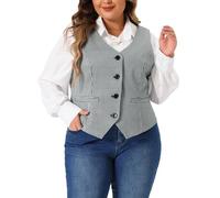 Agnes Orinda Plus Size Vest for Women Vintage Plaid Steampunk Sleeveless Button with Pockets Waistcoat Vests, Black, 4X