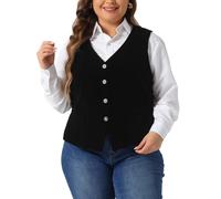 Agnes Orinda Plus Size Vests for Women Waistcoat Steampunk Velvet Sleeveless Button Down V Neck Suit Vests Black 3XL