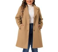 Agnes Orinda Plus Size Winter Coat for Women Casual Notch Lapel Single-Breasted Peacoat Camel 3XL