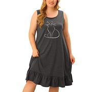 Agnes Orinda Plus Size Women Soft Comfy Sleeveless Cat Nightgown Sleepwear | Playful cat design. Flattering fit. Cozy for lounging or sleeping