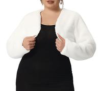 Agnes Orinda Plus Size Women's Cropped Cardigan Faux Fur Bolero Shrugs Open Front Long Sleeves Bolero Jacket 2023 White 4XL