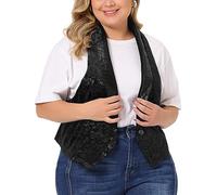 Agnes Orinda Plus Size Women's Waistcoat Vest Vintage Velvet Lapel Collar Button Down Jacket Jacquard Waistcoats Black 3XL