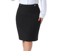 Agnes Orinda Women Plus Size High Waist Button Pencil Midi Skirt Work | High waist, button detail, knee length, stretchy bodycon fit, formal business work professional skirt