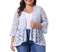 Agnes Orinda Women Plus Size Open Front Lace Cardigans Grey