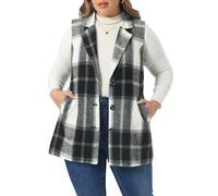 Agnes Orinda Women Plus Size Plaid Checkered Notched Lapel Sleeveless Vest