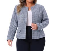 Agnes Orinda Women Plus Size Tweed Blazer Collarless Open Front Work Casual | Collarless design offers a sleek, Long Sleeve Open Front Work Business Jacket Suits Casual Plus Size Fit,