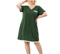 Agnes Orinda Women's Nightgown Plus Size Polka Dots Dress Short Sleeve Sleepwear Pajamas Nightgowns Dark Green 3XL