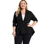 Agnes Orinda Women's Plus Size Blazer Notched Lapel Ruffle Hem Peplum Blazers Black XXL