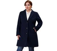 Agnes Orinda Women's Plus Size Coat Single Breasted Notched Lapel Elegant Long Winter Coats Dark Blue 3XL