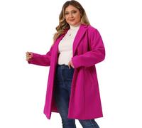 Agnes Orinda Women's Plus Size Coat Single Breasted Notched Lapel Elegant Long Winter Coats Hot Pink 3XL