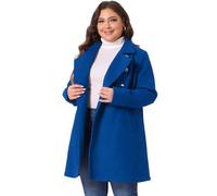 Agnes Orinda Women's Plus Size Coats A-Line Peter Pan Collar Double Breasted Coat Royal Blue XXL