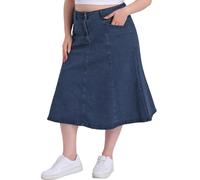 Agnes Orinda Women's Plus Size Denim Skirts Vintage High Waist with Pockets A-Line Midi Jean Skirt Blue 4X